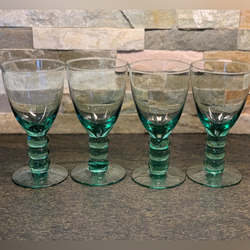 GREEN GLASS GOBLETS  | Set of 4 |